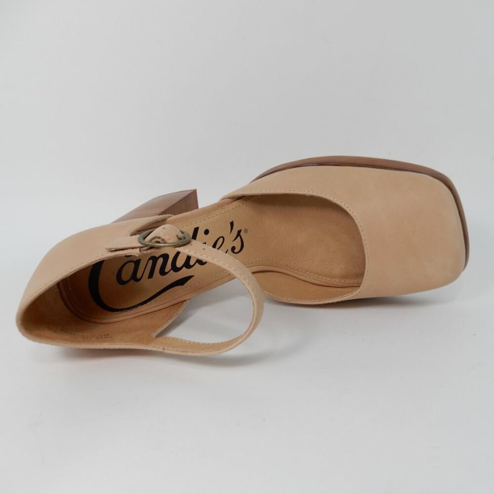 CANDIE'S Halt Platform Pumps Block Heel Size 10 Natural All Leather NEW $160 - Picture 11 of 15